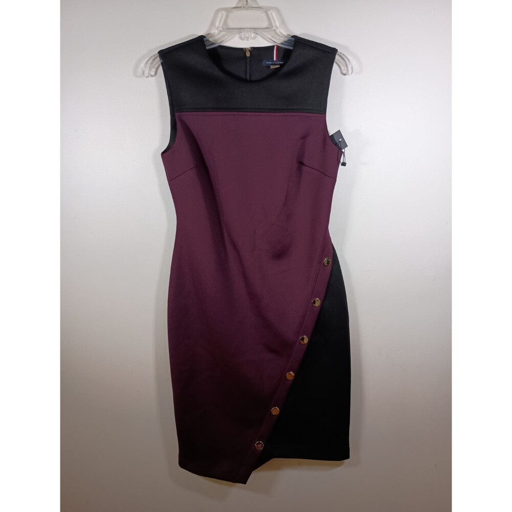 NWT Tommy Hilfiger Sheath Purple Black Sleeveless Career Workwear Dress Size 4